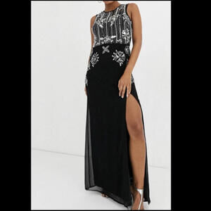 FROCK & FRILL black sequin beaded maxi formal dress nwt